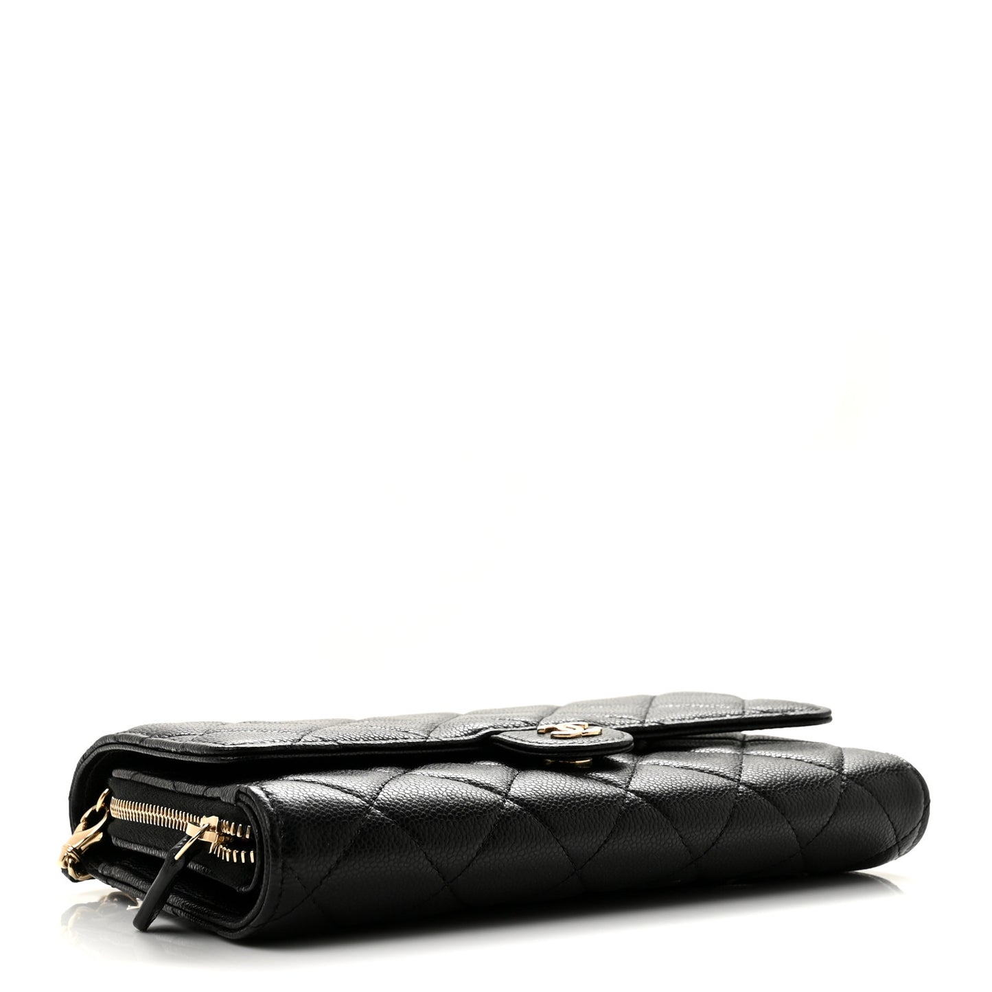 Caviar Quilted Phone Holder Wallet on Removable Chain Black