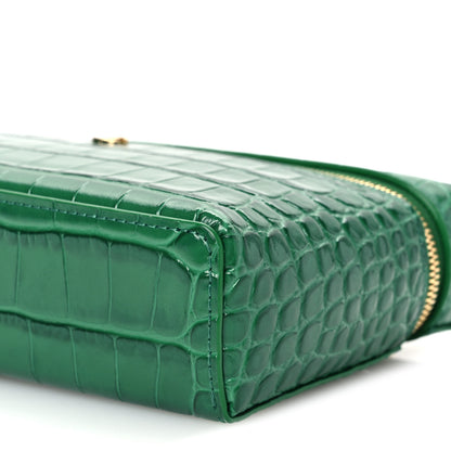 Chanel Calfskin Crocodile Embossed Crococo Top Handle Slim Vanity Case With Chain Green 10 of 11
