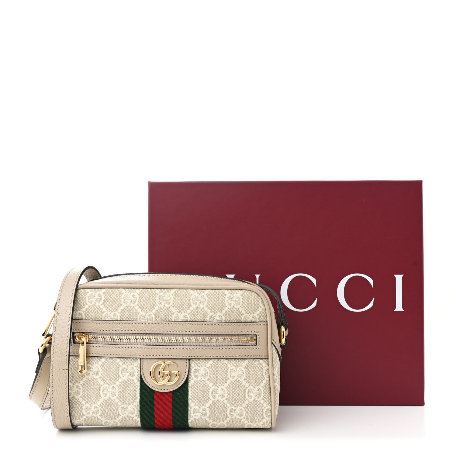 Gucci GG Supreme Monogram Textured Dollar Calfskin Mini Ophidia Shoulder Bag Beige Mystic White Oatmeal 12 of 12