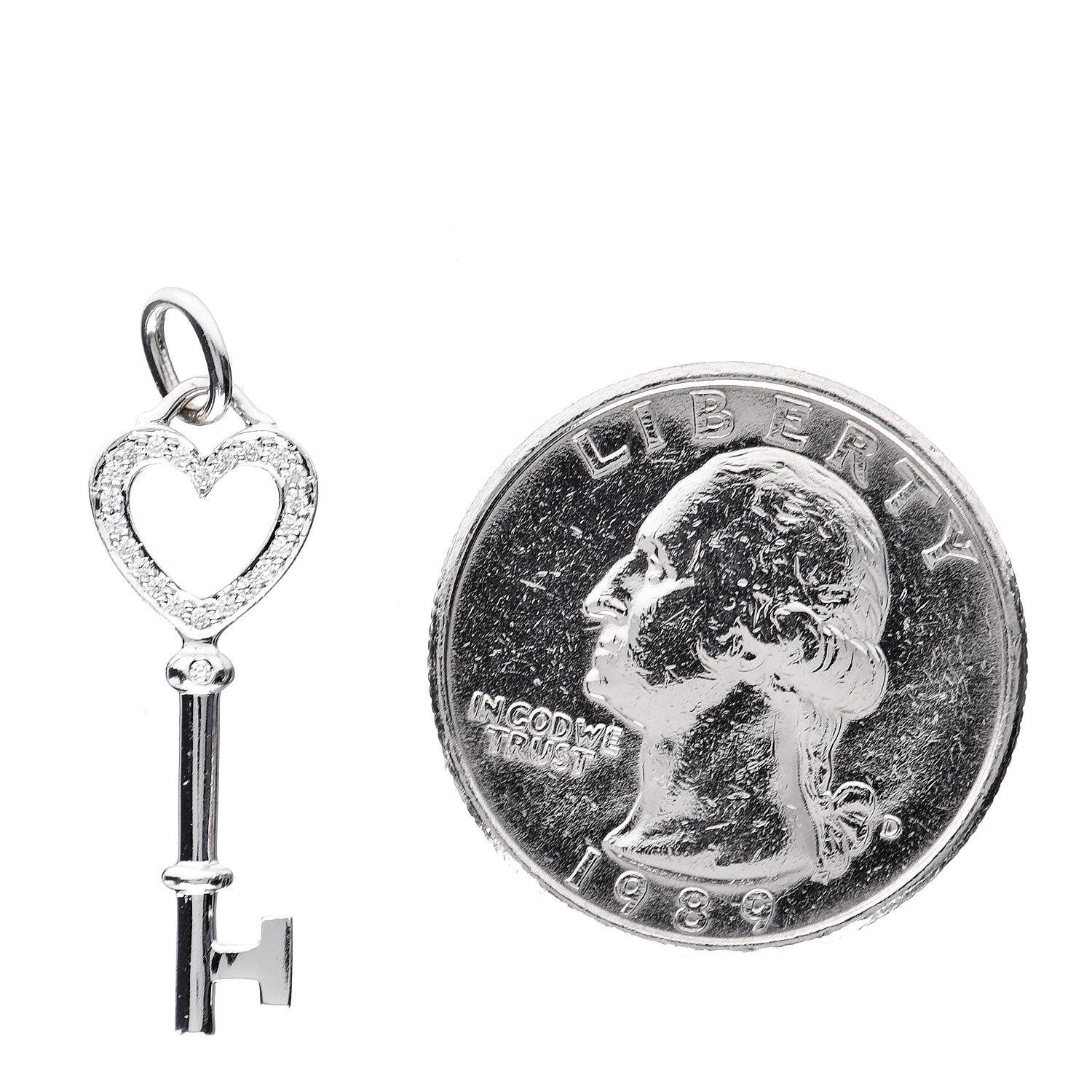 Tiffany 18K White Gold Diamond Mini Heart Key Charm Pendant 2 of 3