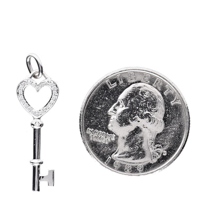 Tiffany 18K White Gold Diamond Mini Heart Key Charm Pendant 2 of 3