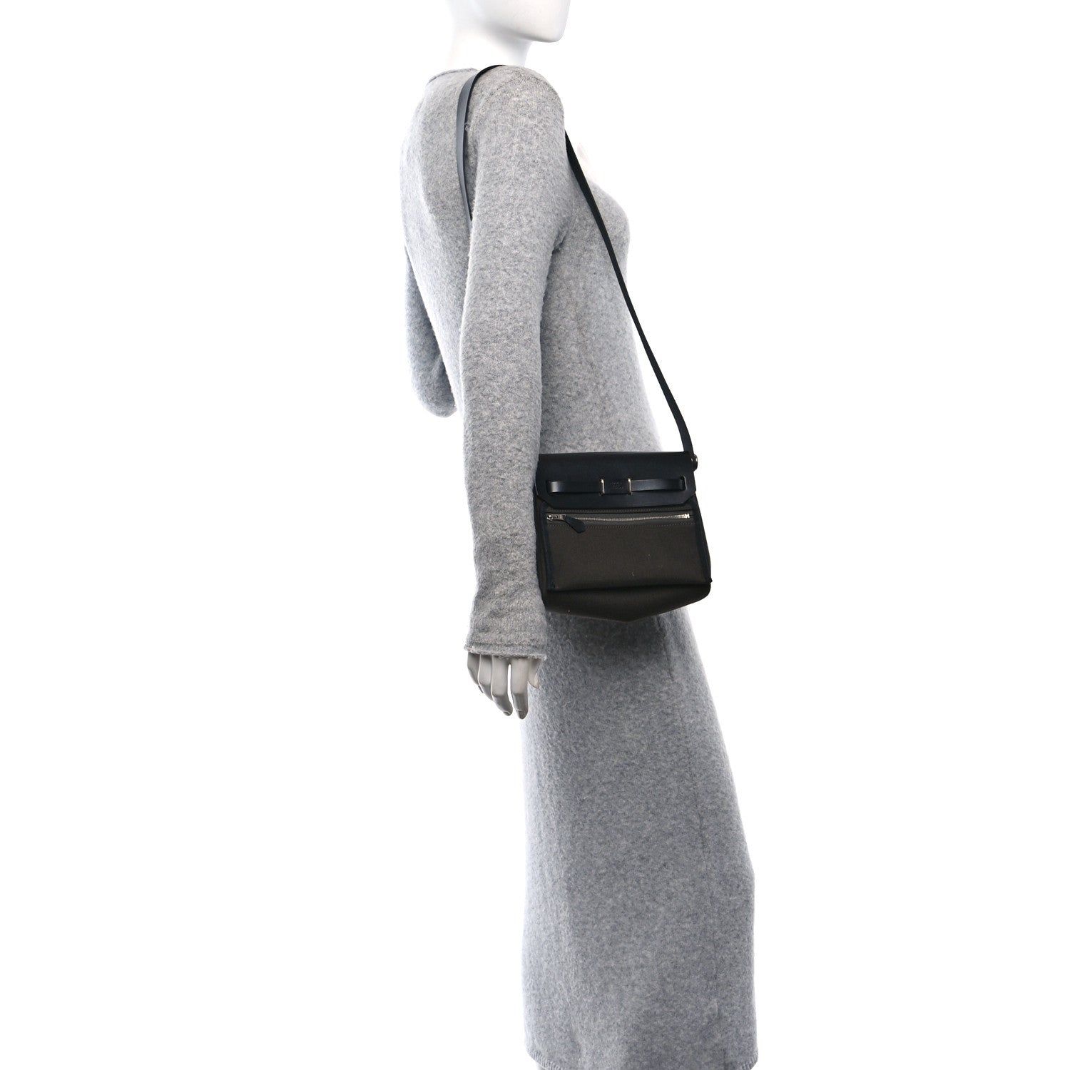 Hermes Military Toile Vache Hunter Herbag Zip Retourne 20 Vert De Gris Black 2 of 11