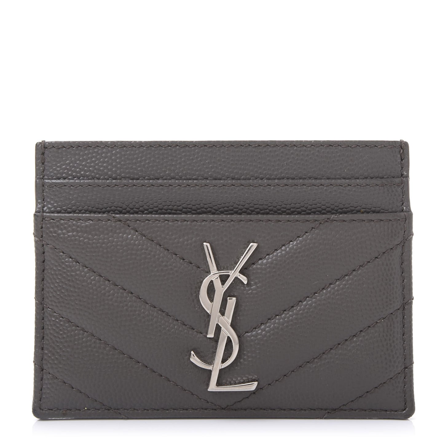 Grain De Poudre Matelasse Chevron Monogram Credit Card Case Coal