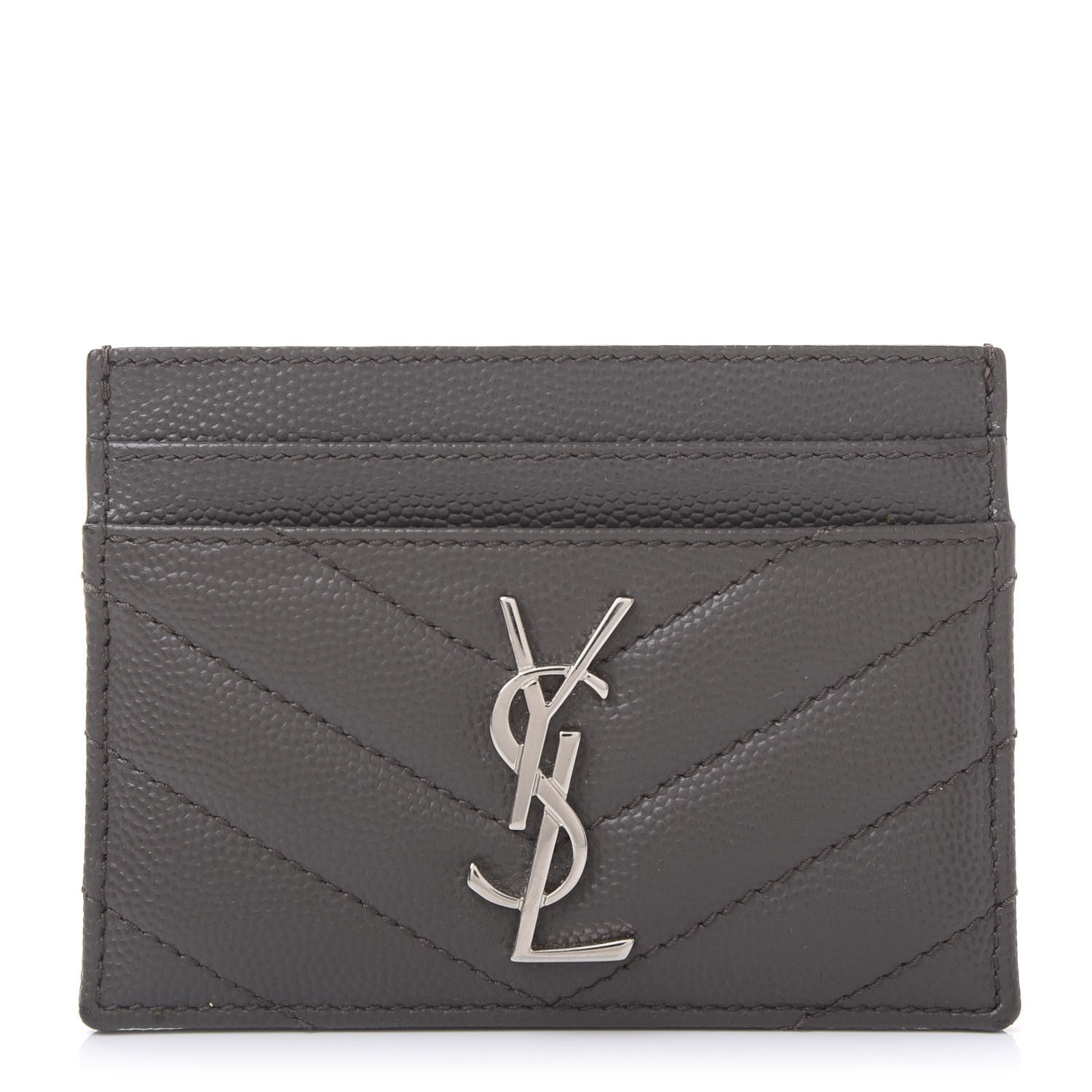 Saint Laurent Grain De Poudre Matelasse Chevron Monogram Credit Card Case Coal 1 of 10
