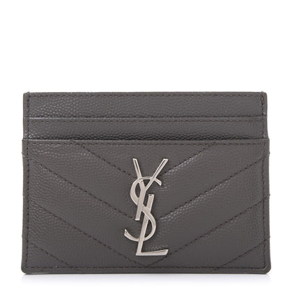 Saint Laurent Grain De Poudre Matelasse Chevron Monogram Credit Card Case Coal 1 of 10