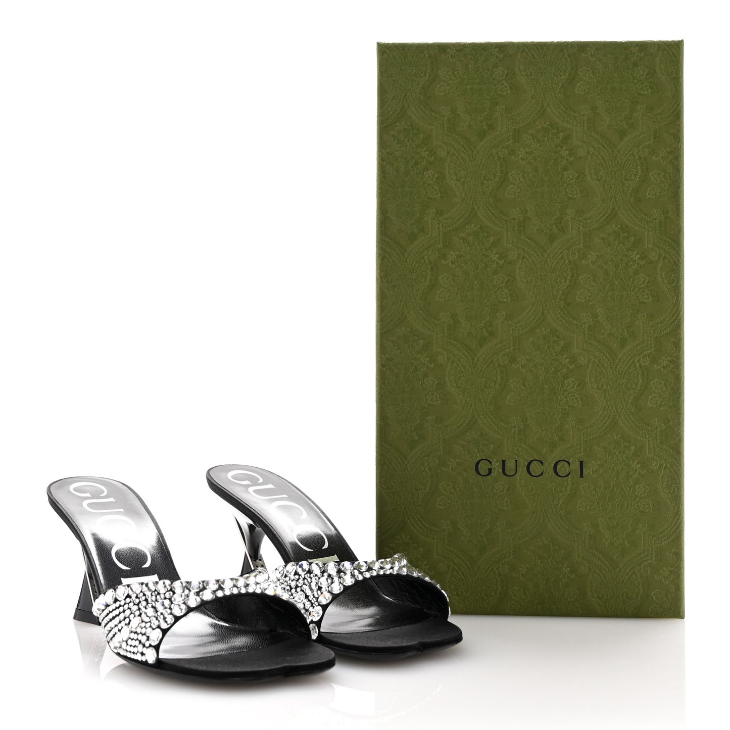 Satin Crystal 65mm Slide Sandals 36 Black