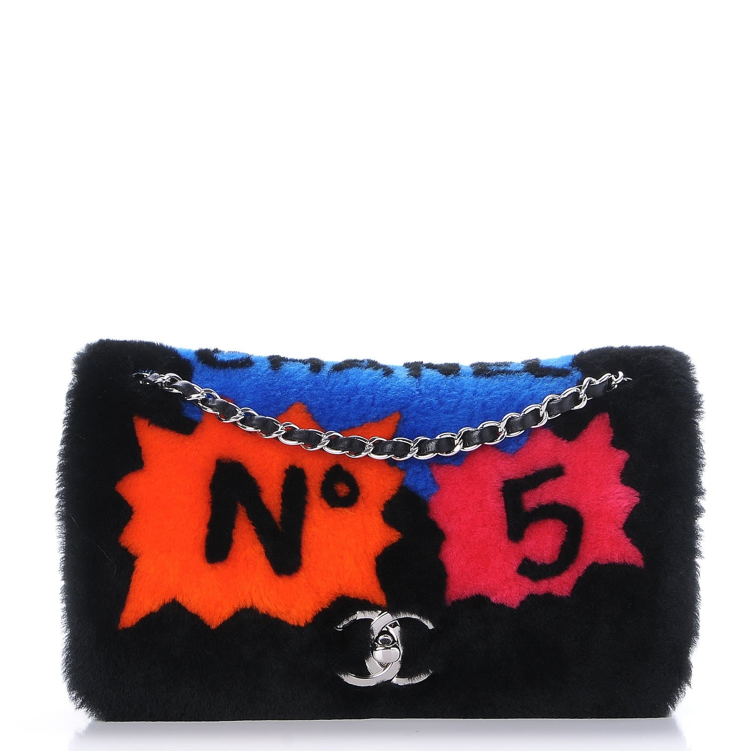 Chanel Shearling Lambskin Medium 100% Flap Black 1 of 8