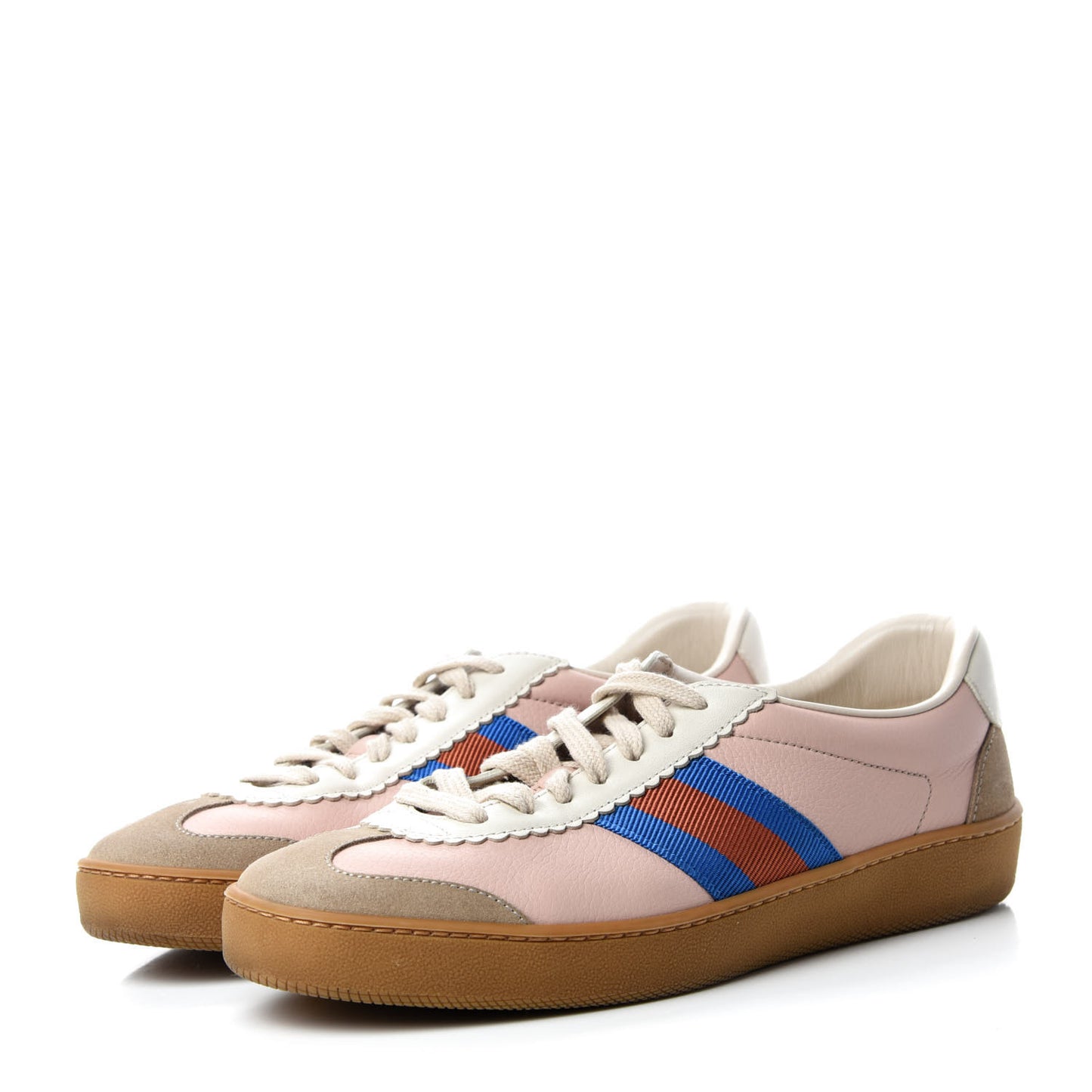 Calfskin Suede Web Womens G74 Sneakers 38.5 Oatmeal Soft Rose