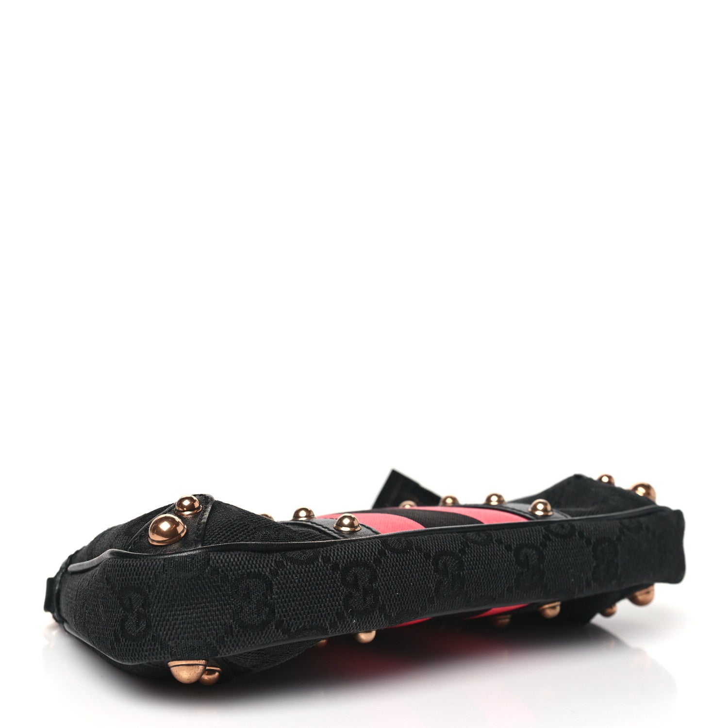 Gucci Monogram Web Studded Chain Clutch Black 4 of 10