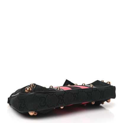 Gucci Monogram Web Studded Chain Clutch Black 4 of 10