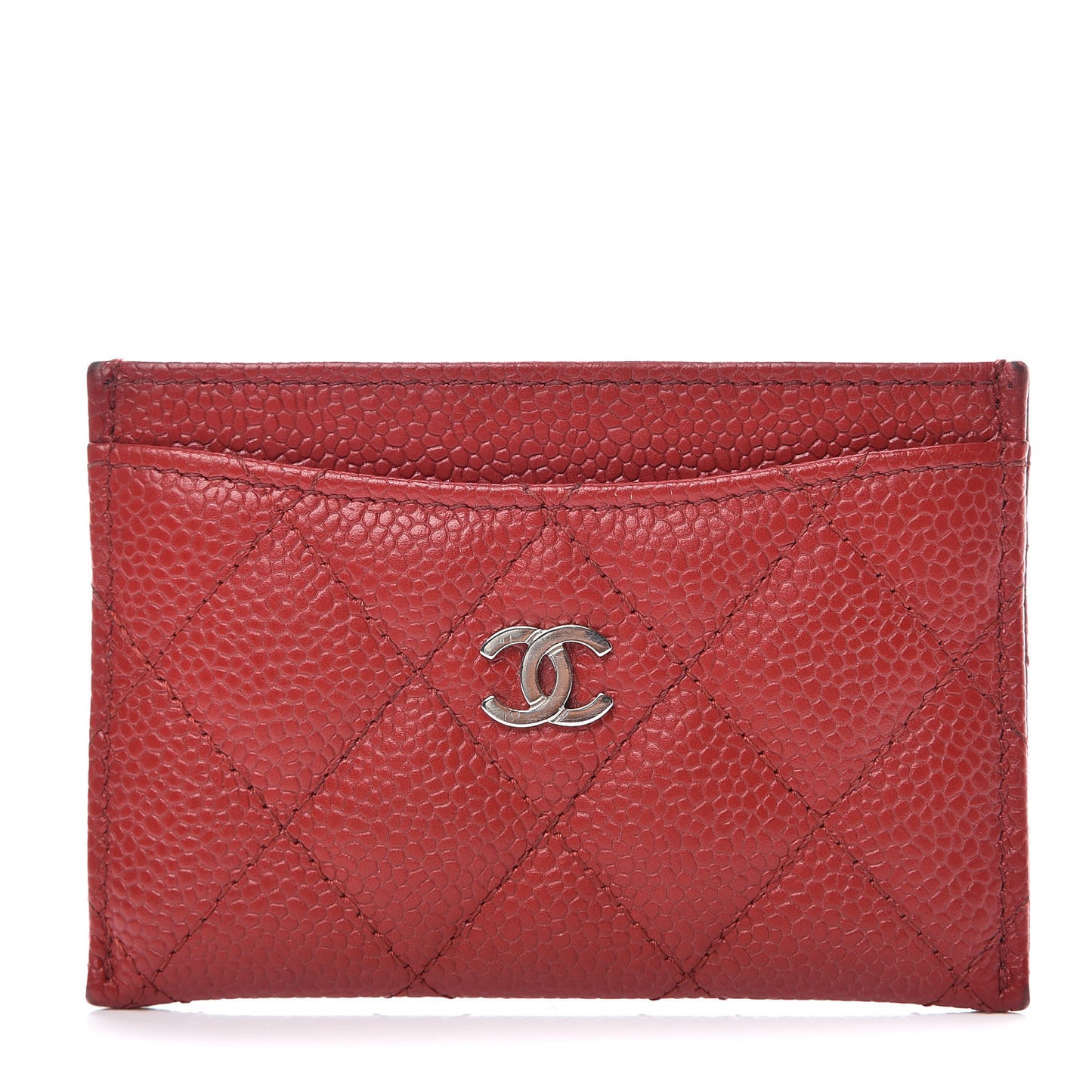 Caviar Quilted Card Holder Dark Red