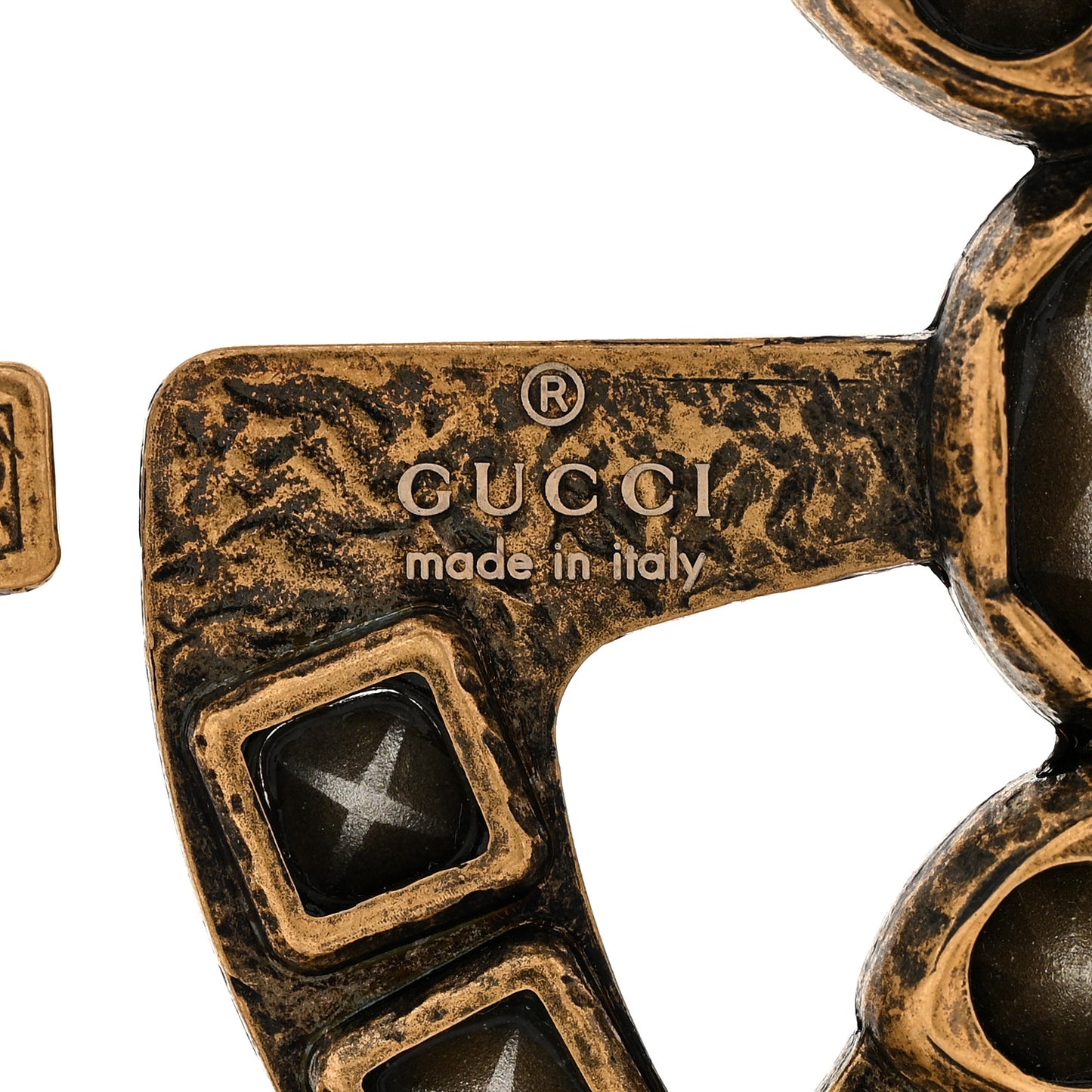 Metal Crystal Double G Brooch Aged Gold Multicolor