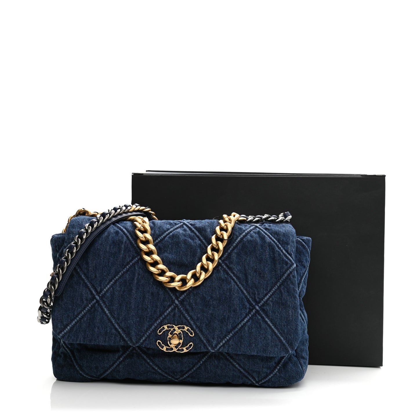 Denim Quilted Maxi Chanel 19 Flap Blue