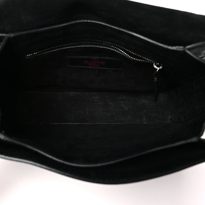 Valentino Garavani Pebbled Calfskin Onyx Medium Guitar Strap Rockstud Rolling Flap Love Blade Saddle Bag  Black 5 of 9