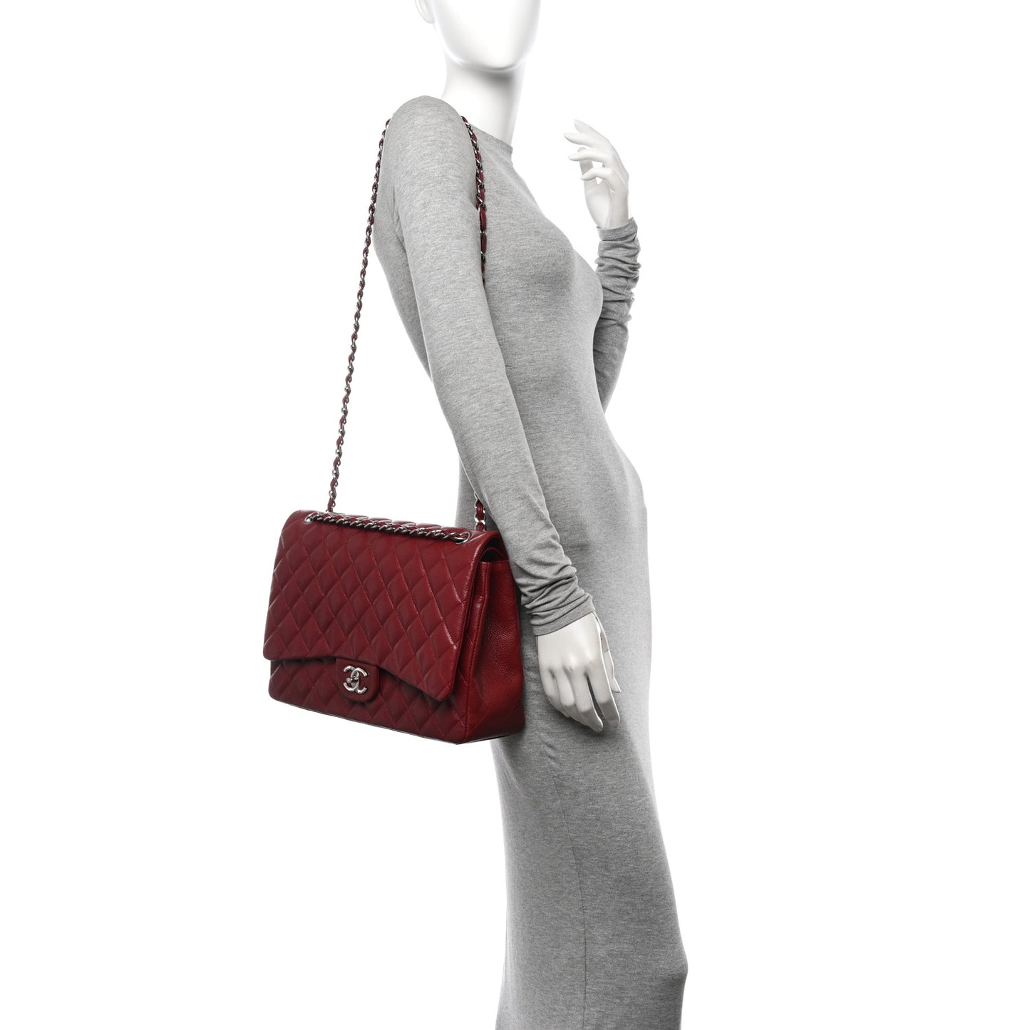 Caviar Quilted Maxi Double Flap Dark Red