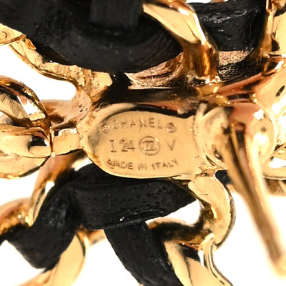 Chanel Lambskin Chain Bow Stud Earrings Black Gold 4 of 5