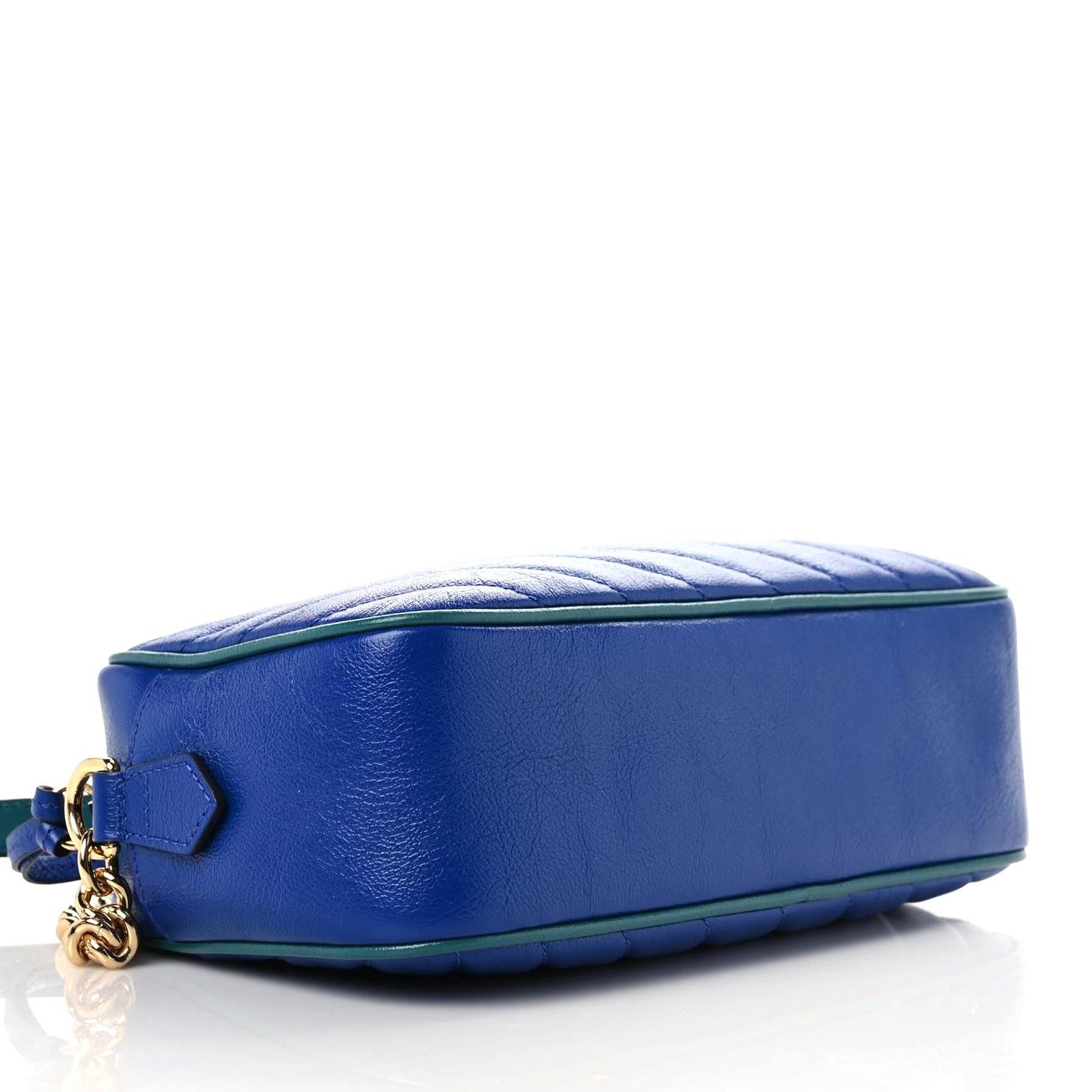 Azalea Calfskin Enamel Matelasse Diagonal Small Torchon GG Marmont Chain Shoulder Bag Imperial Blue Pavone