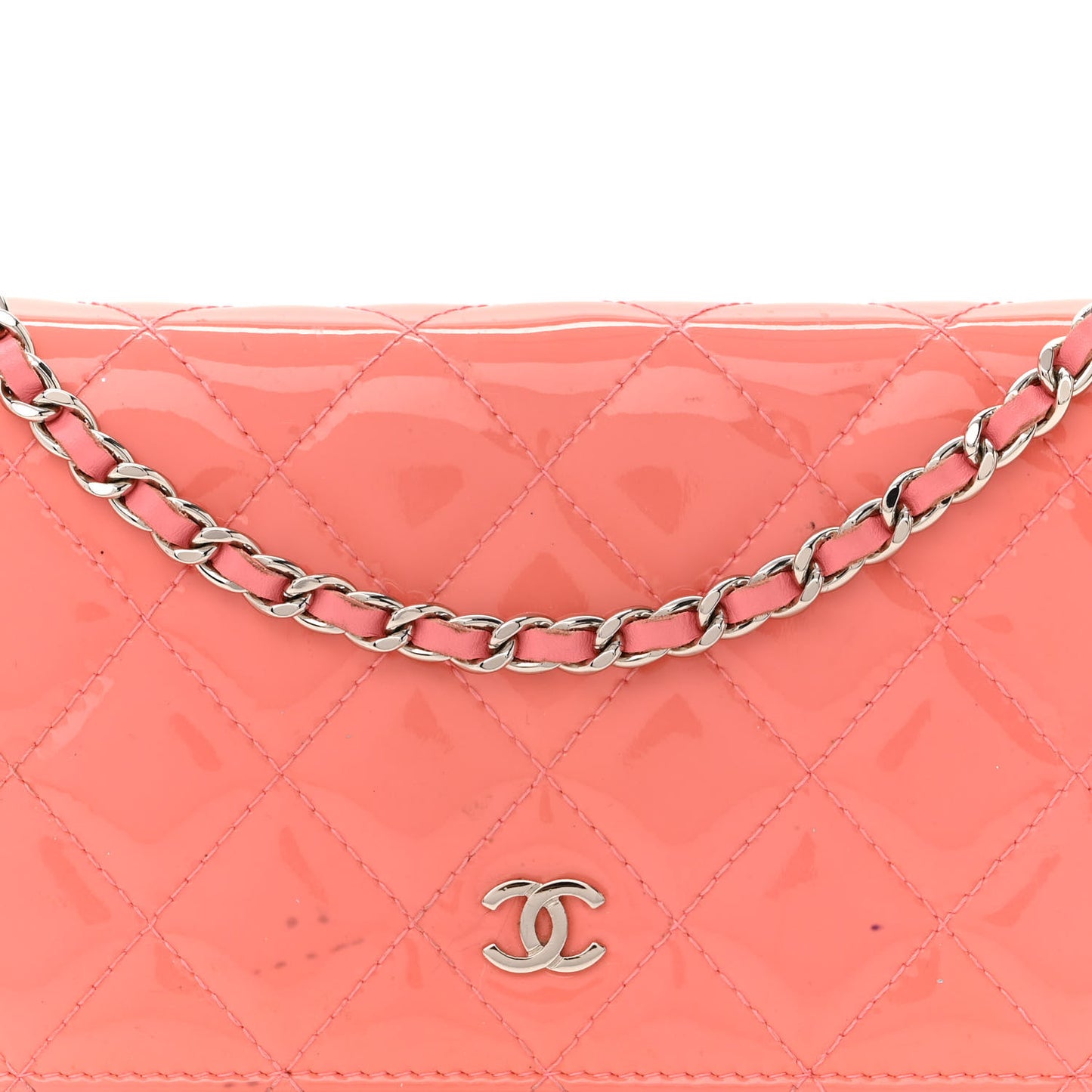 Patent Quilted Wallet On Chain WOC Coral