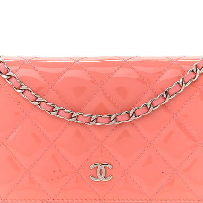 Chanel Patent Quilted Wallet On Chain WOC Coral 9 of 17