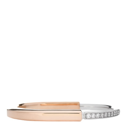 Tiffany 18K Rose White Gold Diamond Tiffany Lock Half Pave Bangle Bracelet 2 of 4