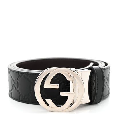 Gucci Guccissima Signature Interlocking G Reversible 37mm Belt 105 42 Black Cocoa 1 of 6