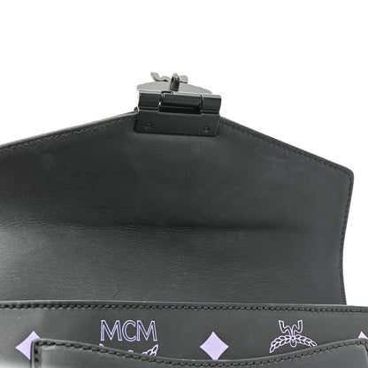 MCM Calfskin Color Splash Logo Crossbody Small Black Purple 9 of 11