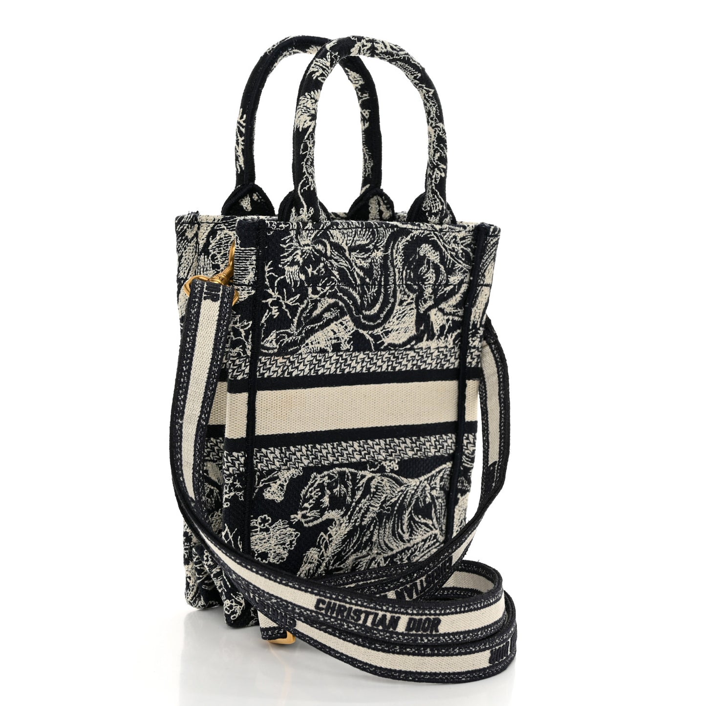 Canvas Toile de Jouy Reverse Embroidered Mini Book Tote Phone Bag Blue