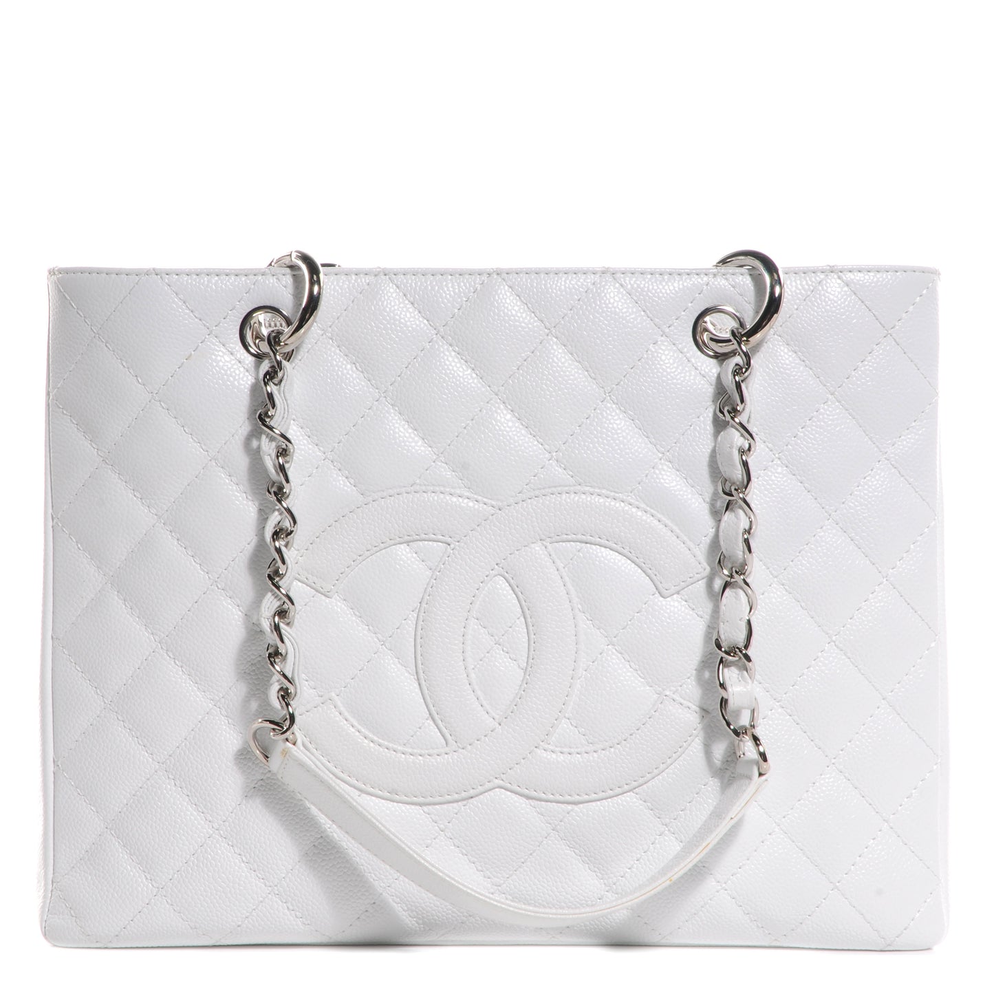 Caviar Quilted Grand Shopping Tote GST White