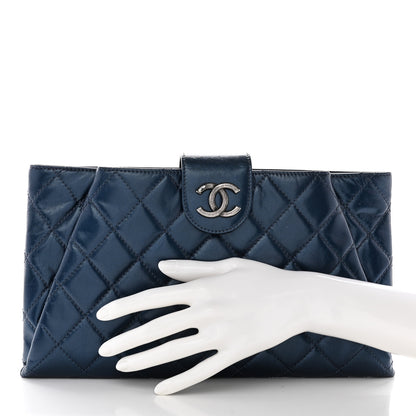 Chanel Glazed Calfskin Quilted Coco Pleats Clutch Navy 2 of 16