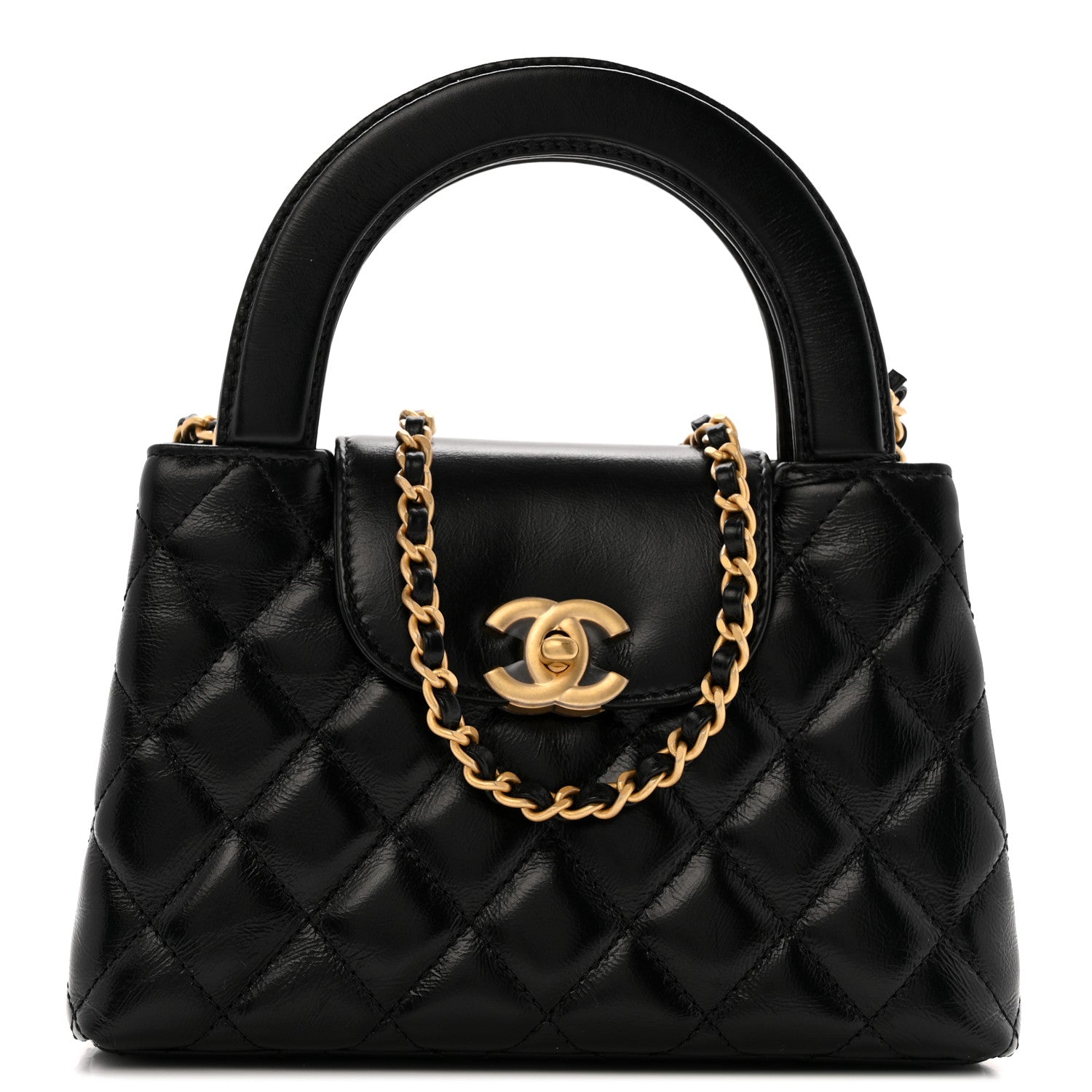 Chanel Shiny Aged Calfskin Quilted Nano Kelly Shopper Black 1 of 10