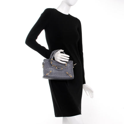 Balenciaga Calfskin Crocodile Embossed Giant 12 Gold Hardware Mini City Gris Beton 3 of 9
