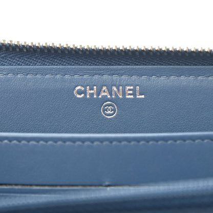 Chanel Canvas Deauville Large Zip Around Wallet Blue 6 of 8