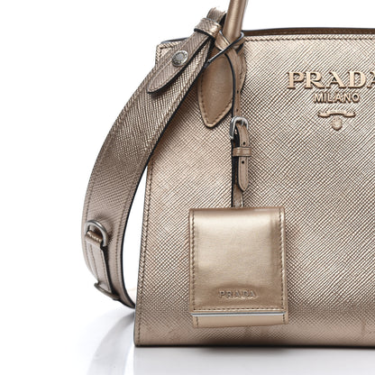 Prada Saffiano Cuir Calfskin Small Monochrome Top Handle Tote Quarzo Mordo 10 of 13