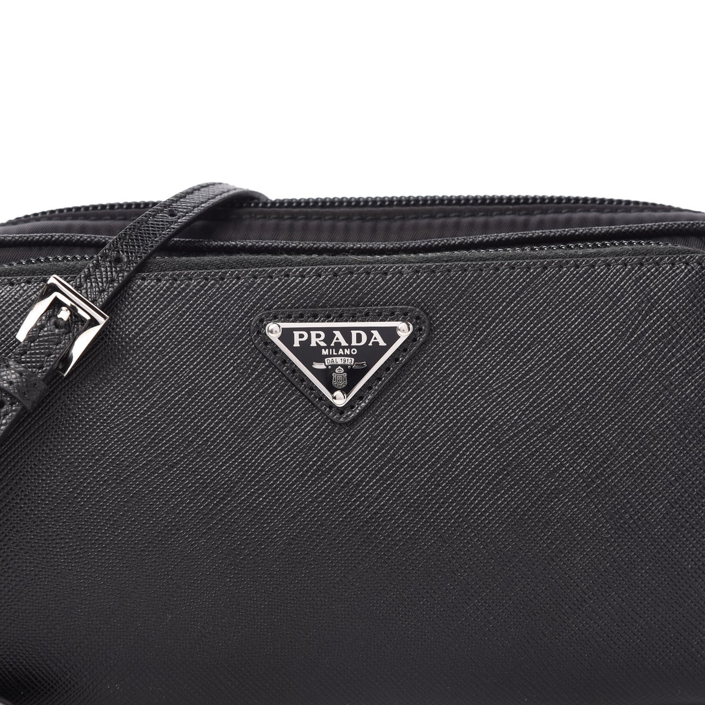 Saffiano Tessuto Nylon Vela Mini Crossbody Bag Black