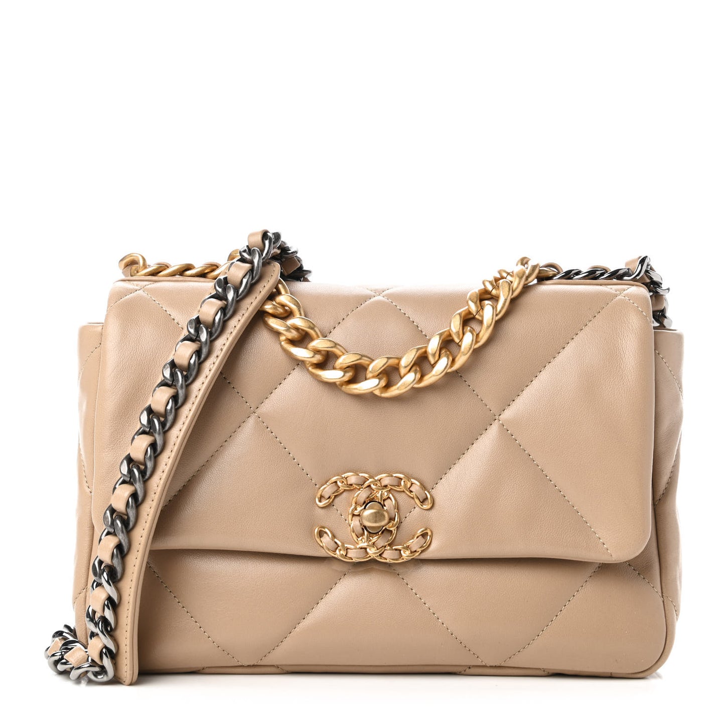 Lambskin Quilted Medium Chanel 19 Flap Dark Beige