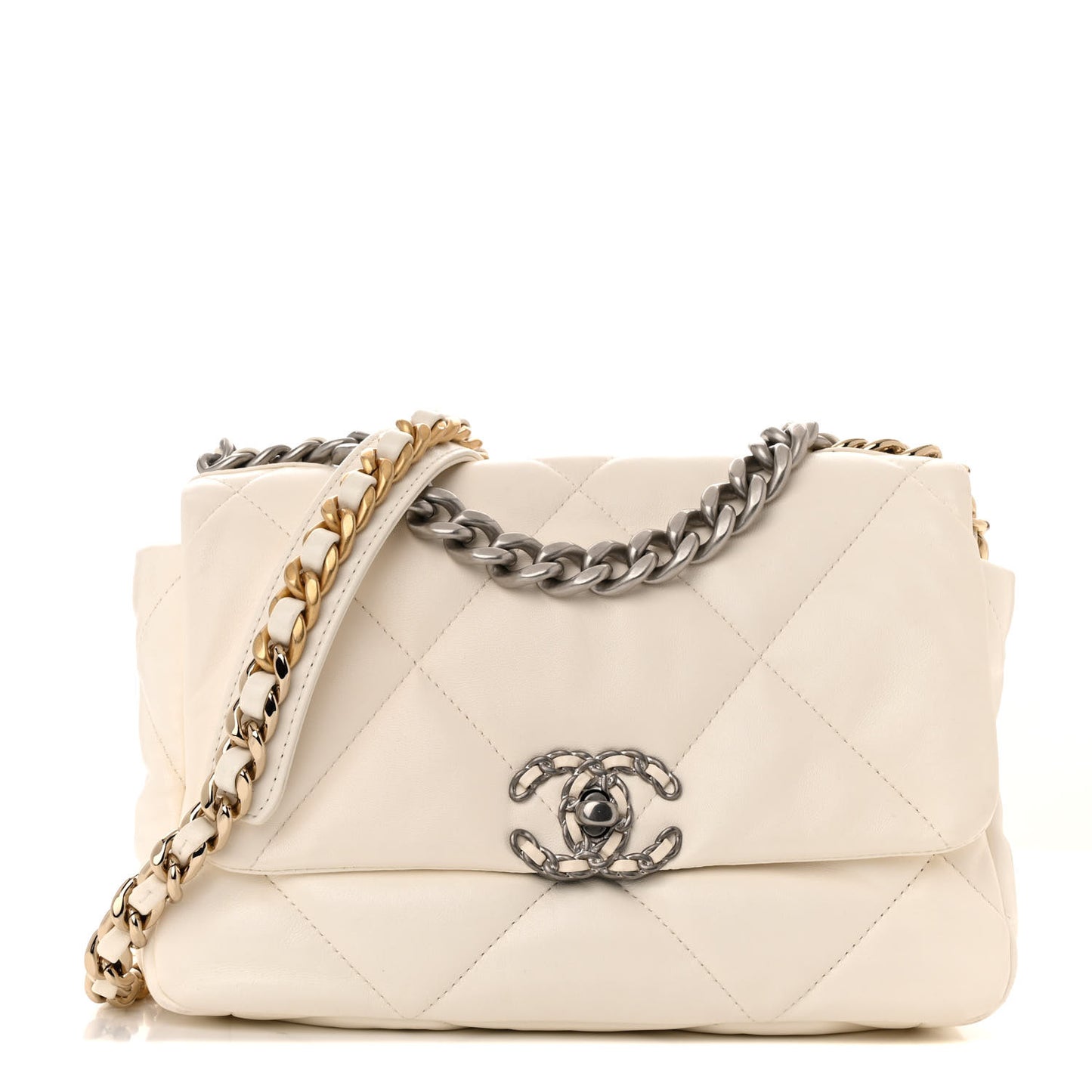 Goatskin Quilted Medium Chanel 19 Flap White