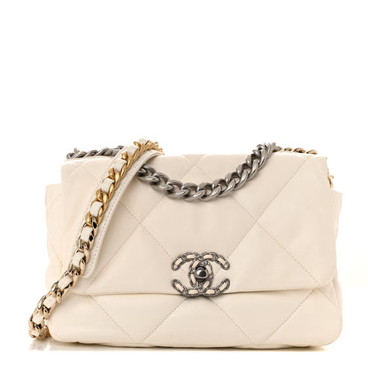 Chanel Goatskin Quilted Medium Chanel 19 Flap White 1 of 14