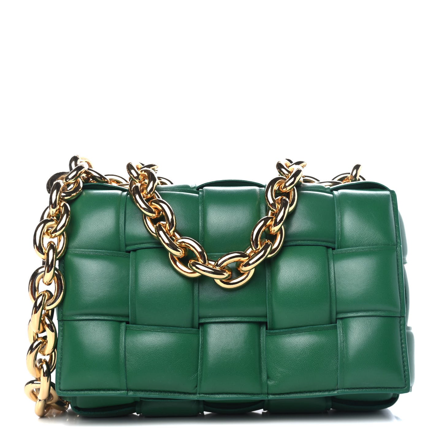 Lambskin Maxi Intreccio Padded Chain Cassette Crossbody Bag Racing Green