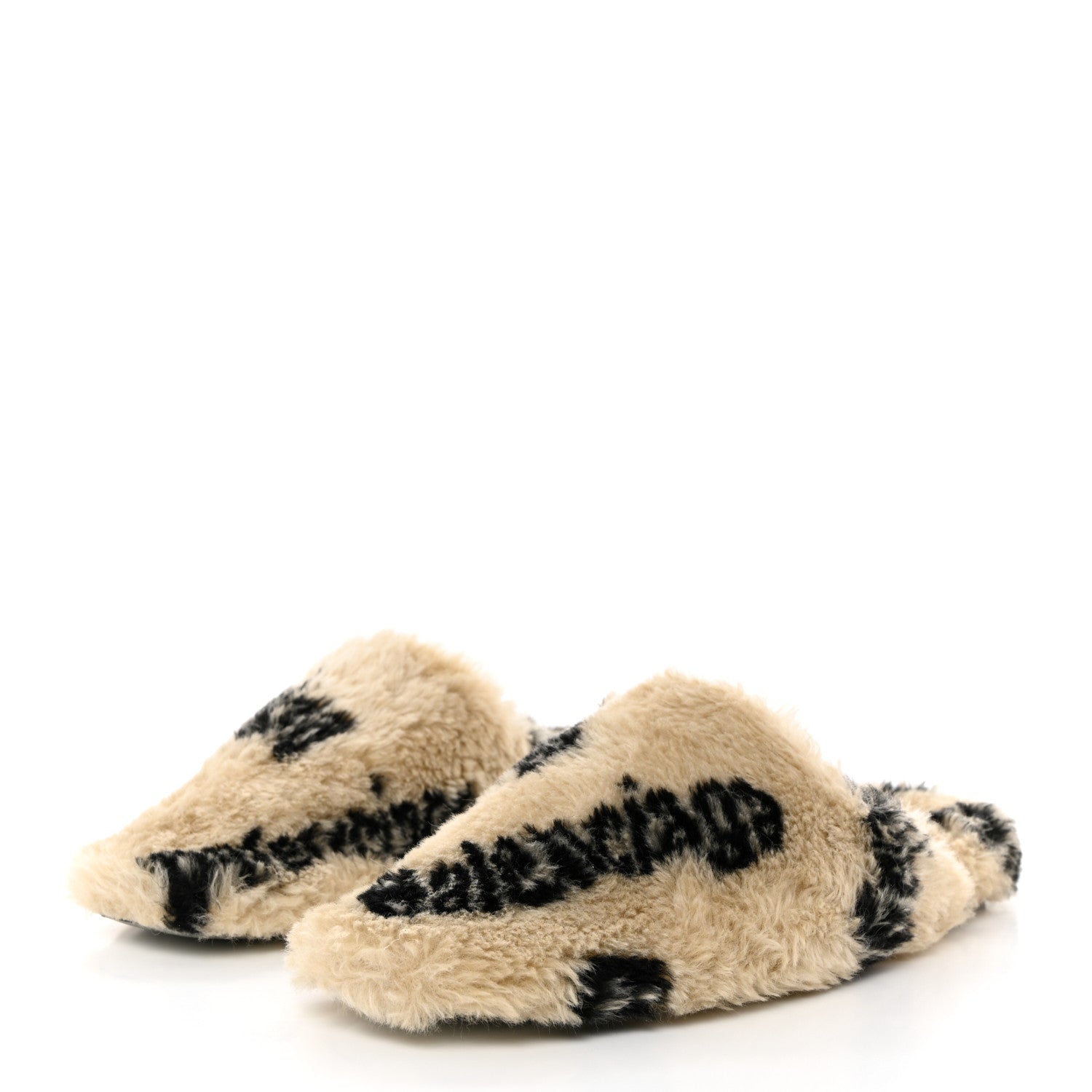 Balenciaga Faux Fur Allover Logo Teddy 5mm Mules 38 Beige Black 4 of 8