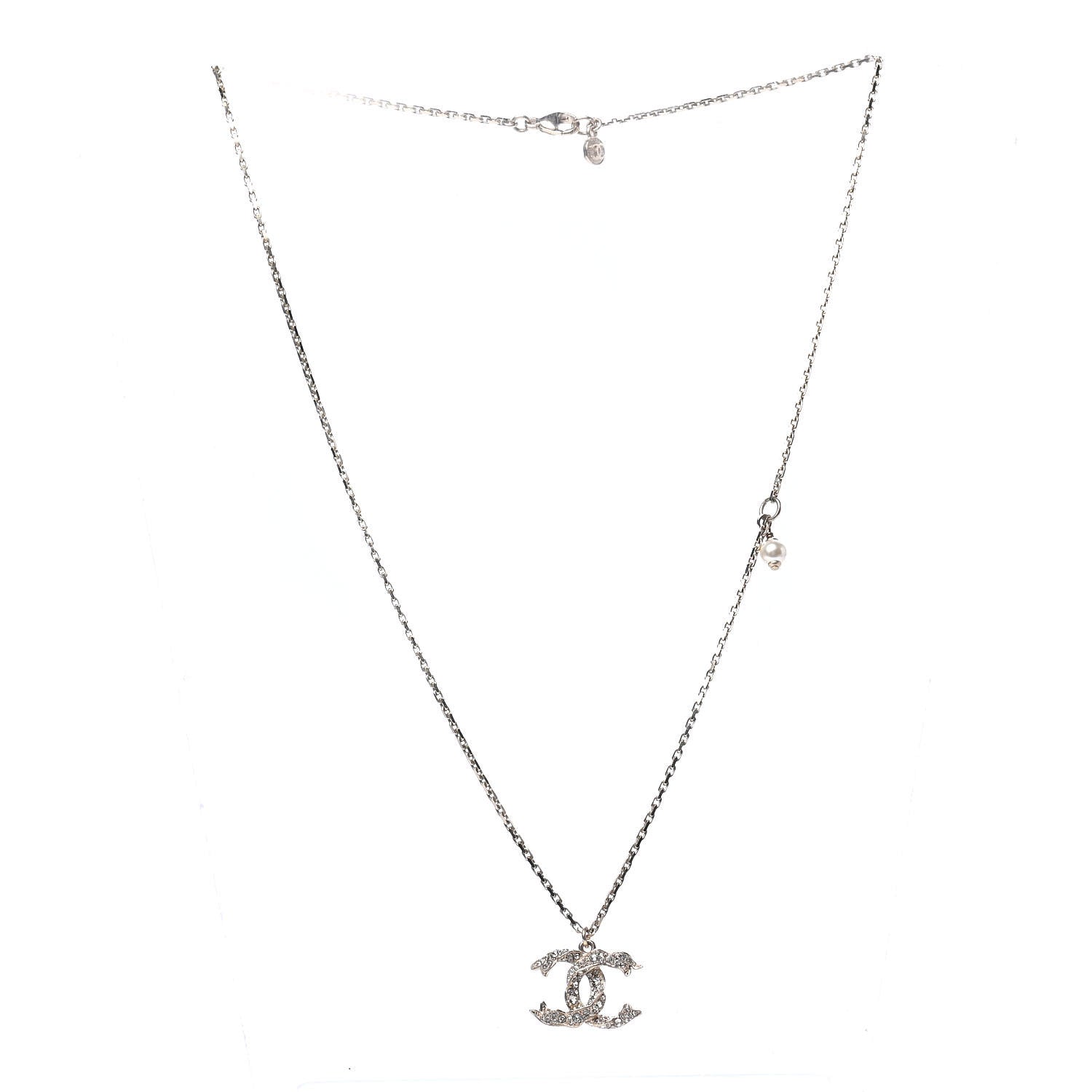 Chanel Crystal CC Pendant Necklace Gold 2 of 4