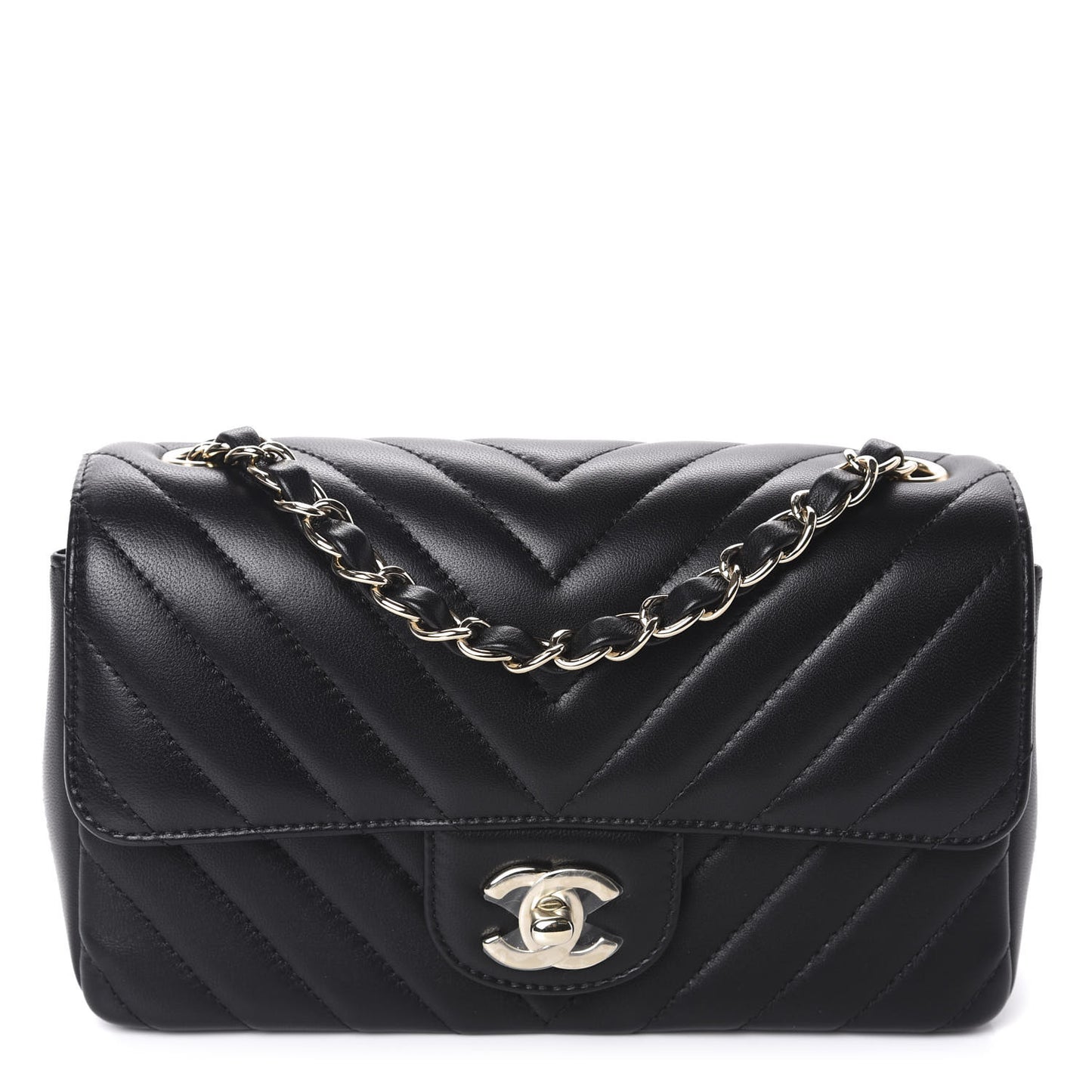 Lambskin Chevron Quilted Mini Rectangular Flap Black