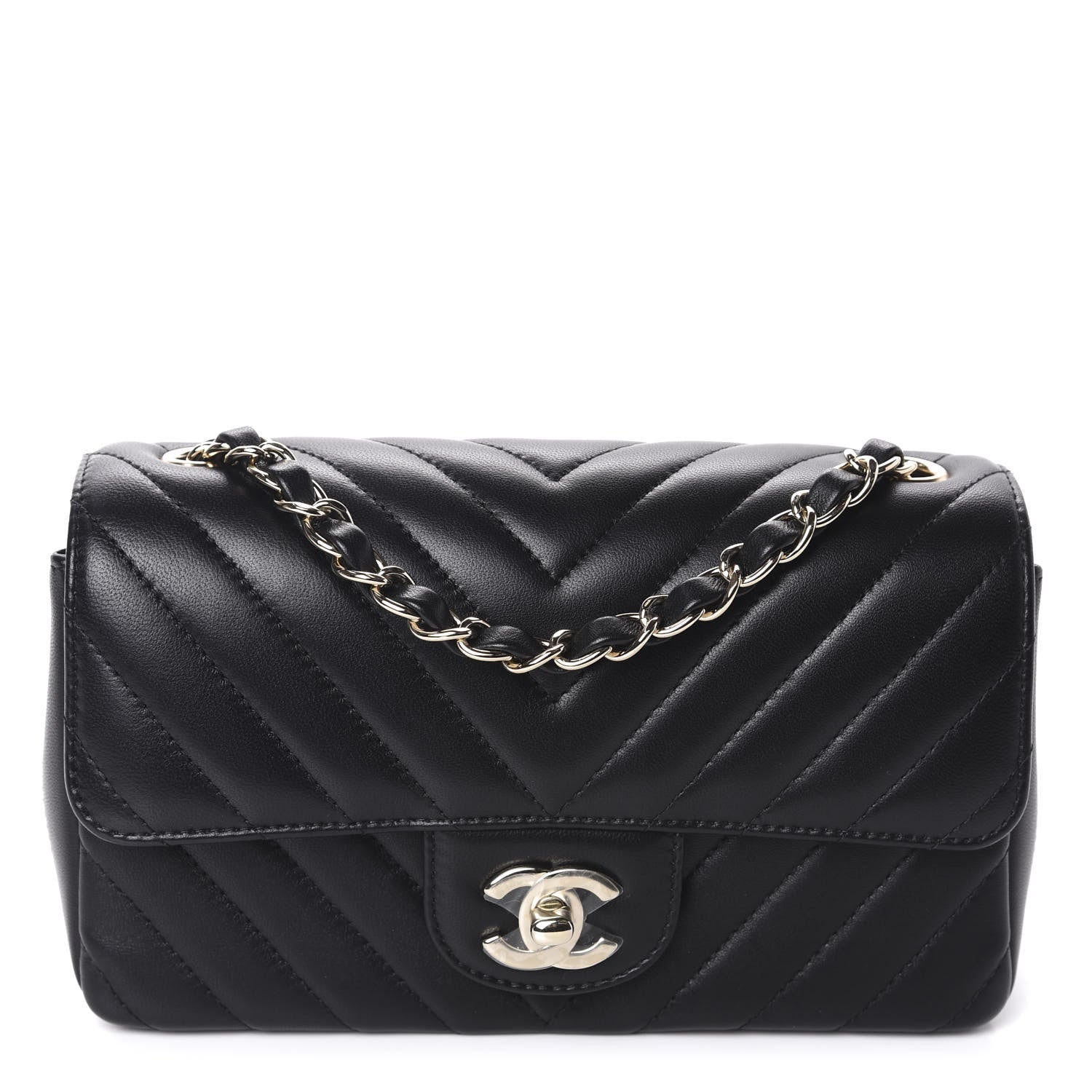 Chanel Lambskin Chevron Quilted Mini Rectangular Flap Black 1 of 11