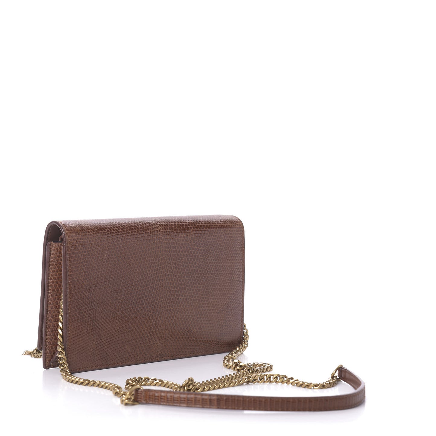 Lizard Kate Monogram Tassel Chain Wallet Cognac