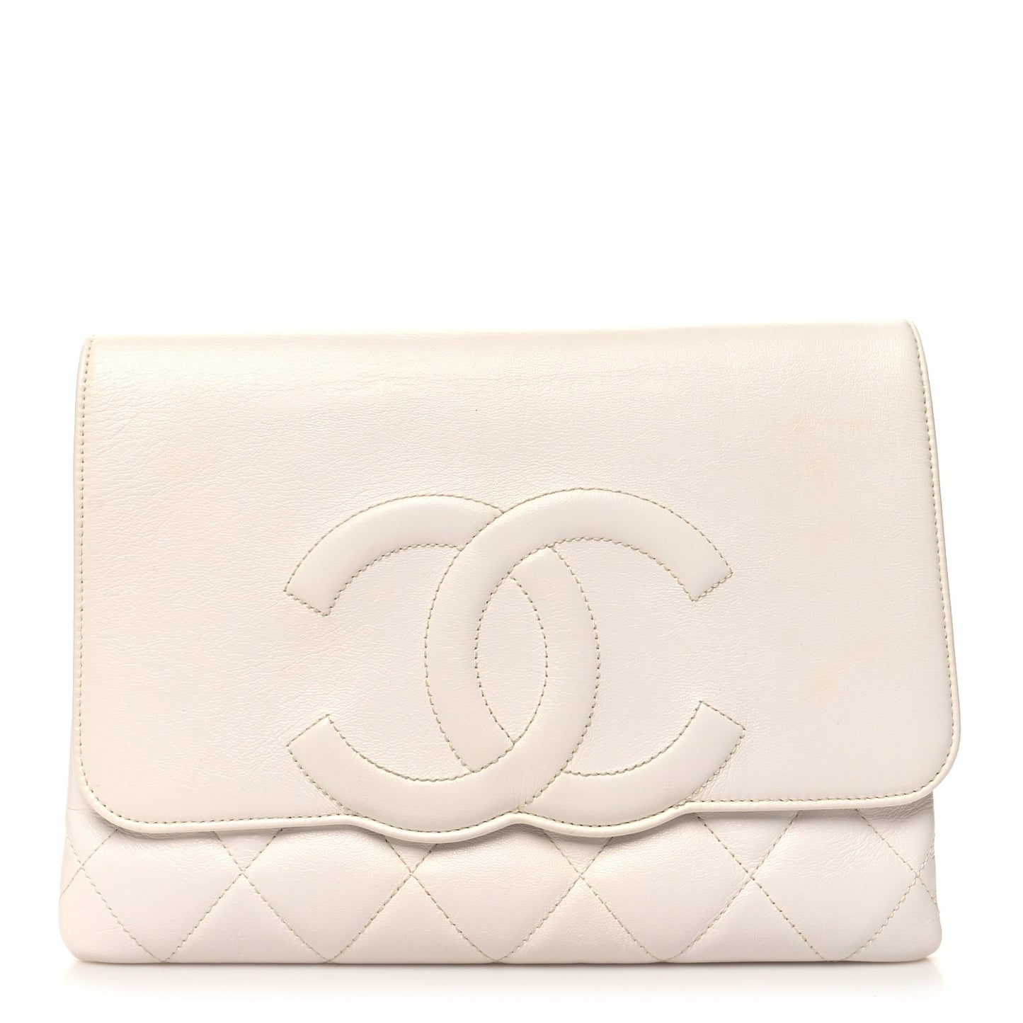Goatskin Quilted Timeless CC Clutch White