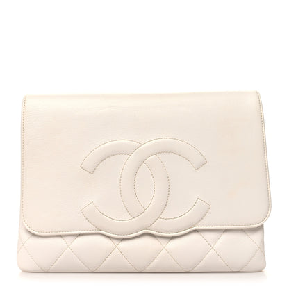 Chanel Goatskin Quilted Timeless CC Clutch White 1 of 13