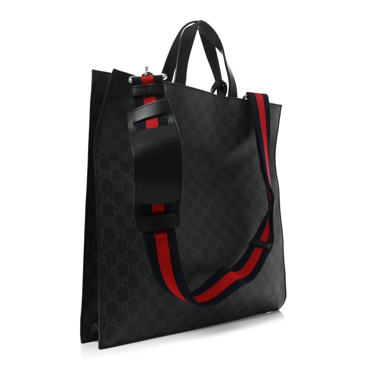 Gucci Soft GG Supreme Monogram Appia Calfskin Web Vertical Tote Black 2 of 9