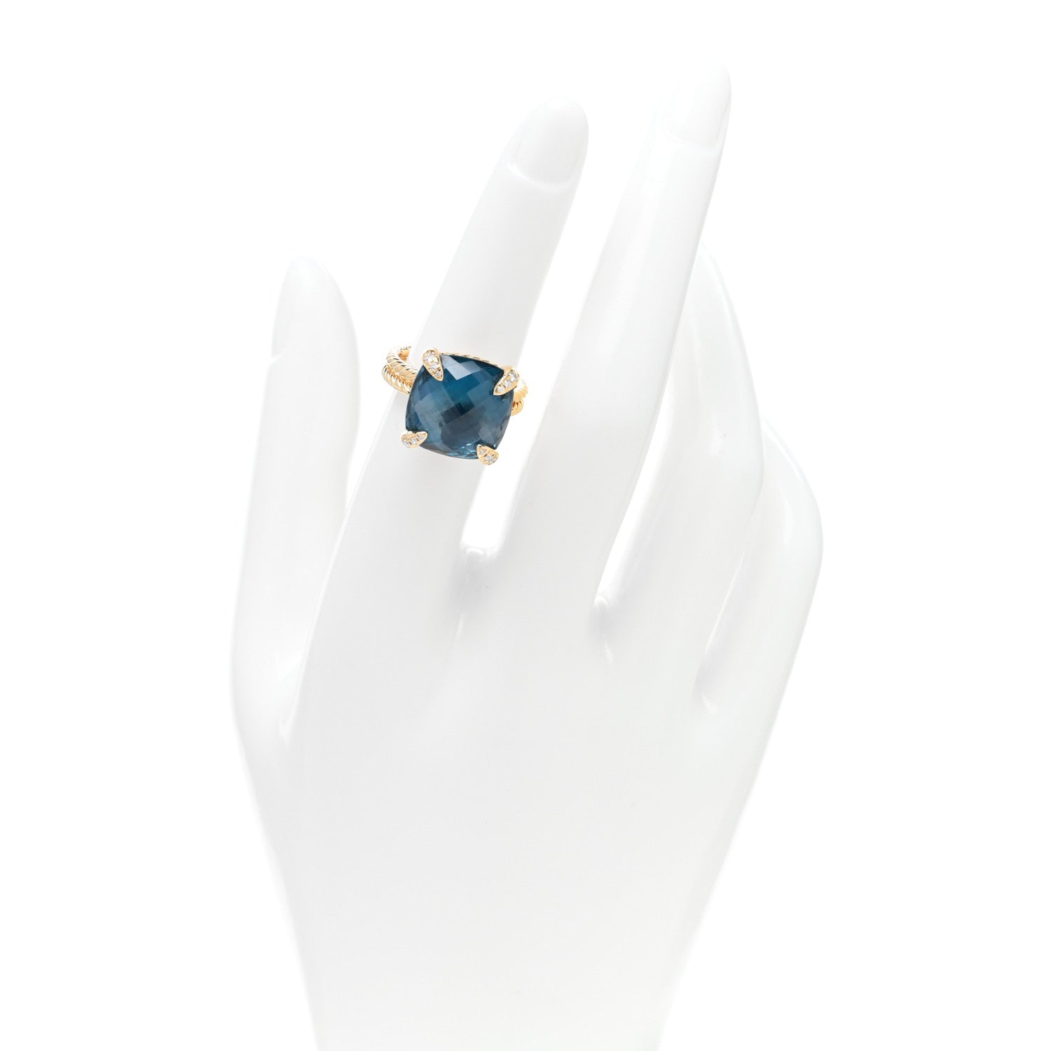 David Yurman 18K Yellow Gold Diamond Hampton Blue Topaz 11mm Chatelaine Ring 52 6 2 of 4