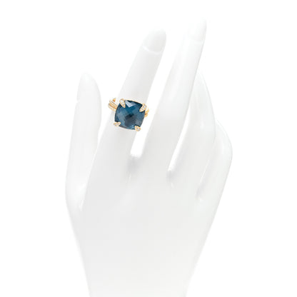 David Yurman 18K Yellow Gold Diamond Hampton Blue Topaz 11mm Chatelaine Ring 52 6 2 of 4