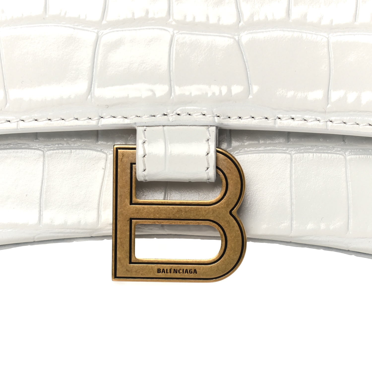 Balenciaga Shiny Calfskin Crocodile Embossed Small Hourglass Top Handle Bag White 7 of 11