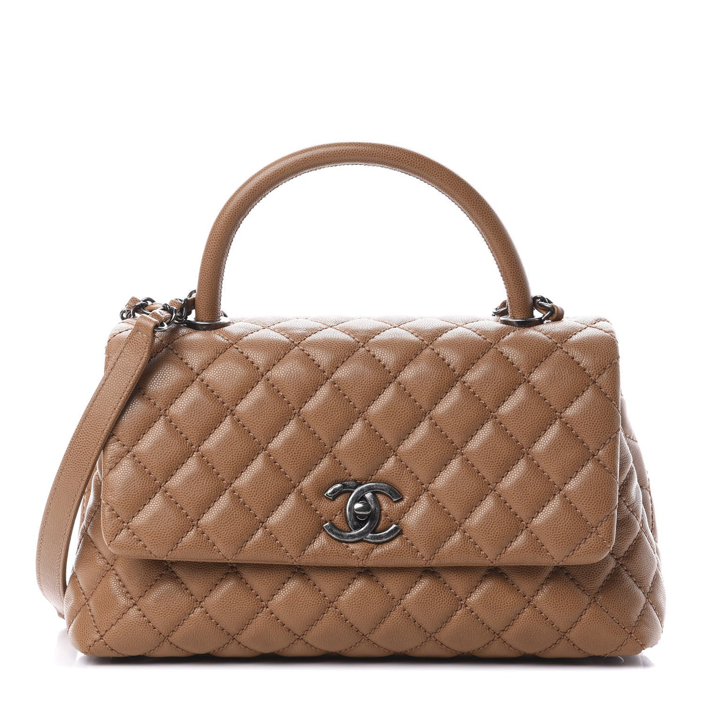 Caviar Quilted Small Coco Handle Flap Camel